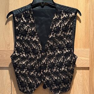 Kenar Black Beaded Floral V-Neck Vest over Nude Base